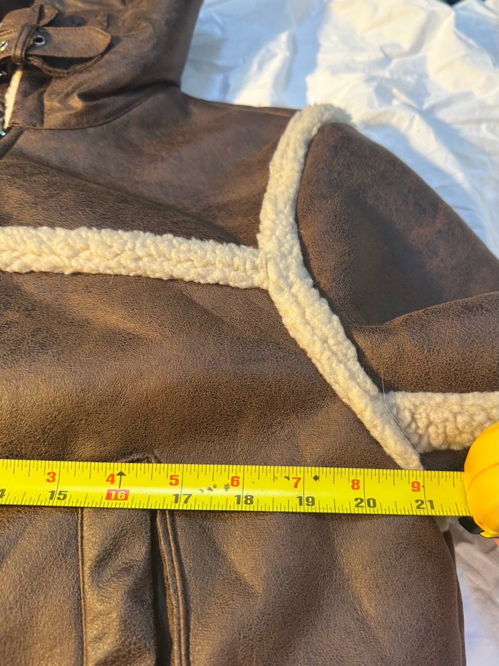Women's Brown Shearling-Trim Aviator Jacket - Picture 5 of 14